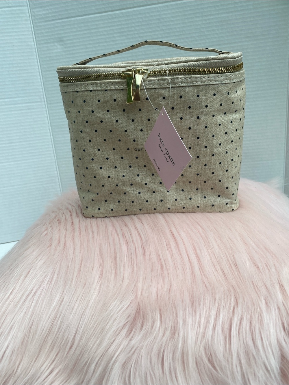 kate spade Beige Polka Dot Lunch Cosmetic Case with Gold Zipper - Picture 4 of 15